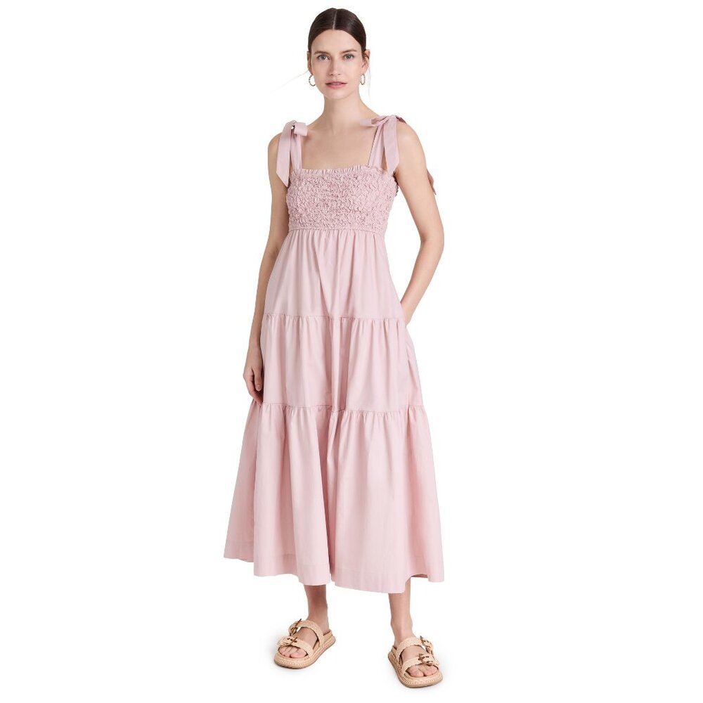 En Saison Pink Tiered Midi Dress with Smocked Bodice